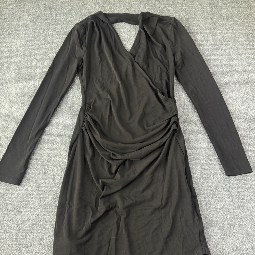 BCBGeneration Dress Black Long Sleeve Asymmetrical Ruched Cutout XS NWT Y2K
